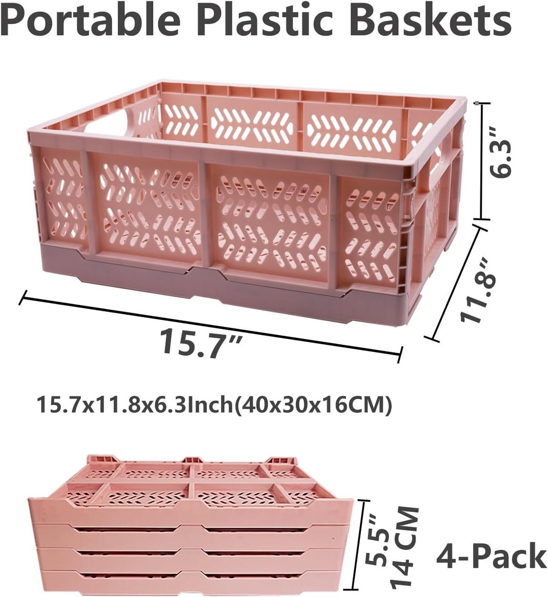 20L Foldable Crates, 4Pack Plastic Baskets for Home and LT PINK