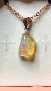 Authentic #94- 3.60ct Genuine Freeform Ethiopian Welo Opal a Rose Gold Plated Chain