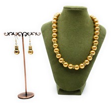 Faux Pearl Necklace with Matching Earrings Set Gold Color