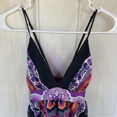 Single Dress Knee Length Dress Sz XS Silk Paisley Purple Orange Summer  Strappy | eBay