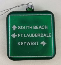 South Florida Ornament Green Glass Cube Collectible Christmas Holiday Souvenir  