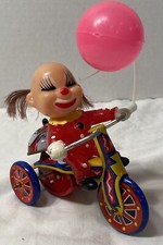 MTU Windup Mechanical Tin Toy Happy Days Clown Tricycle Korea EUC Vintage