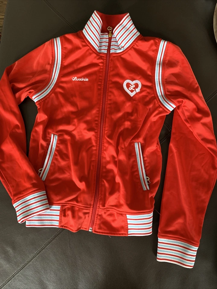 Luxirie Baseball Jacket Red Striped Size Medium Womens - Image 2 of 4