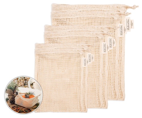 Reusable Produce Bags Set of 6 100% Organic Cotton Mesh Shopping Bag Grocery Bag - Picture 7 of 12