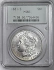 1881-S  $1 MORGAN SILVER DOLLAR   PCGS MS66 #7364436 (GEN 2.1 HOLDER - RARE)