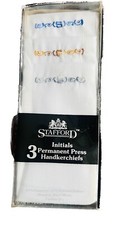NIB Stafford 3 Permanent Press Handkerchiefs w/ Initial 'S  Polyester/Cotton