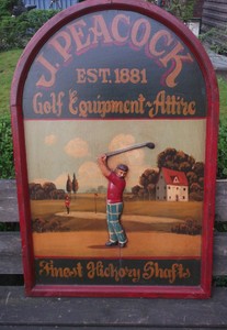 Altes Holz Werbeschild 3d J Peacock Golfequipment 92x61 Cm Werbung - 