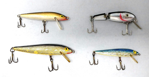 Lot of 4 Vintage Balsa Minnow Lures - Including JAPAN Stamped Metal Lip Jointed