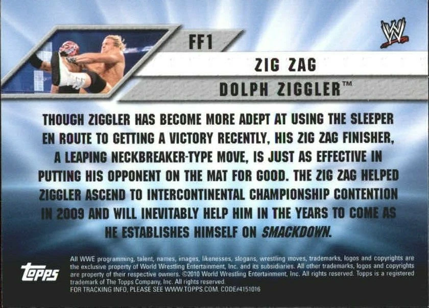  2010 Topps WWE Favorite Finishers #FF1 DOLPH ZIGGLER FREE SHIP - Image 2 of 2