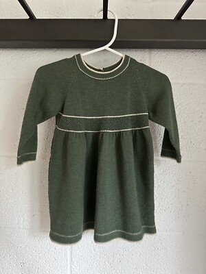 EUC Molo Denmark Boutique Baby Sweater Dress SIZE 74 US 9-12mo Green Wool Blend