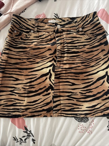 topshop animal print denim skirt size 