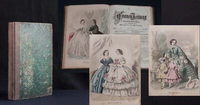 Frauen-Zeitung 8. Jg 1859 Mode Handarbeiten kolorierte Stiche Damenbekleidung - Bild 1 von 4