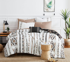 Boho Aztec Queen Comforter Set, 8 Pieces, Reversible Lightweight, Brown