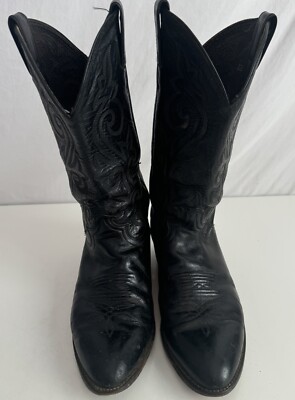Justin Boots Black Leather Mens Size 9.5EE Model 1409 Western