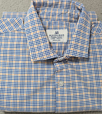 Mizzen Main Dress Shirt Mens Large Trim Blue Orange Check Stretch Performance