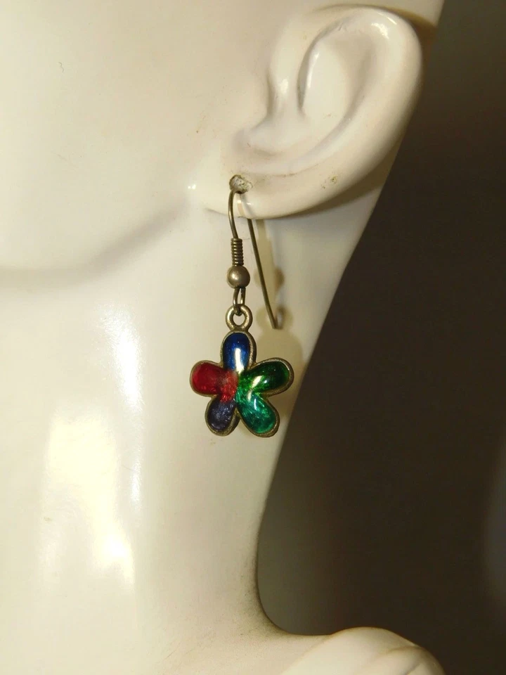 Variopinto Multicolore Smalto Margherita Pendenti Gancio Filo Argento 6d 34 - Immagine 3 di 4