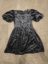 H M Girls Velvet Dress Navy Blue Size 5 To 6 Puff Sleeve