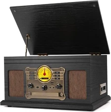 Viny Record Player Wooden Vintage Turntable Bluetooth Built-in Speakers 10 on 1