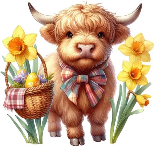 Farbe Ostern Hochland Kuh Blumen Wandbild Schlafzimmer Vinyl Aufkleber Abziehbild 6 Größen - Bild 1 von 7
