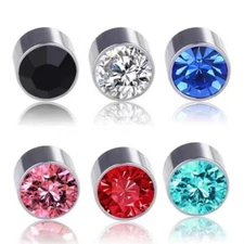 Pair Clip On Non Piercing Magnetic Multicolor 5mm CZ Stud Earrings Men Women