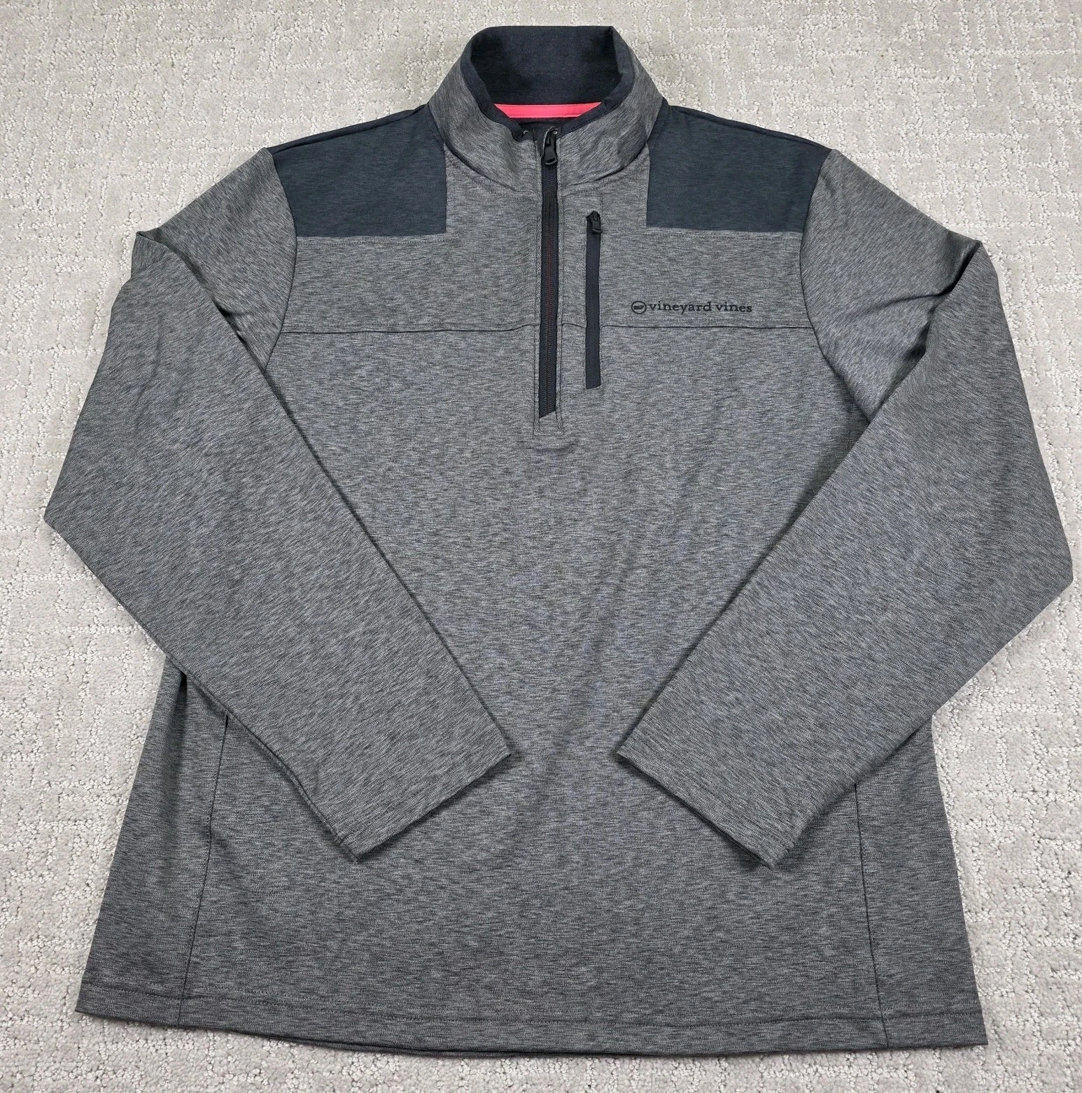 Vineyard Vines Mens On The Go Shep Shirt 1/4 Zip Grey Black Pullover Sz Medium