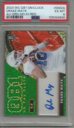 Drake Maye 2023 Wild Card On the Clock Green Mojo Autograph Rookie #2/2 PSA 6