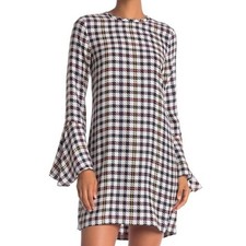 Equipment Mari silk shift dress in white houndstooth print and size XS