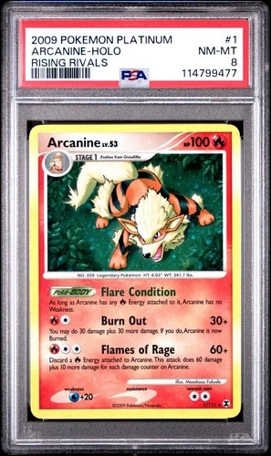 Pokemon Arcanine Rising Rivals Holo Rare #1 PSA 8 NM-MT