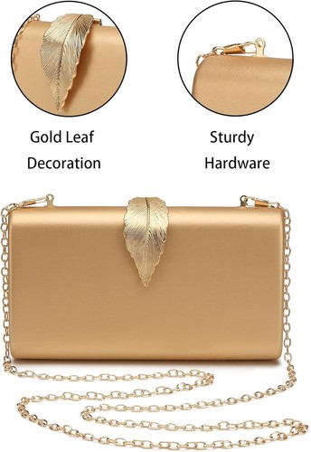 Women's Fashion Evening Bags with Golden Leaves Crossbody Shoulder Hot Pink - Picture 5 of 6