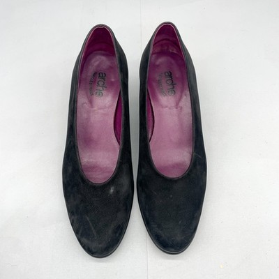 Arche LN Womens 37.5 6.5 Murlay Pumps Shoes Black Nubuck Round Toe Block Heels