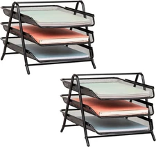 Mind Reader 3-Tier Paper Tray, Desktop Organizer, File Storage, 2 Pack, Black 