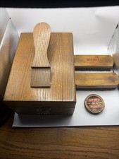 Vintage KIWI Wooden Shoe Shine Box Valet Kit w/ Horsehair Brushes  Polish Lot