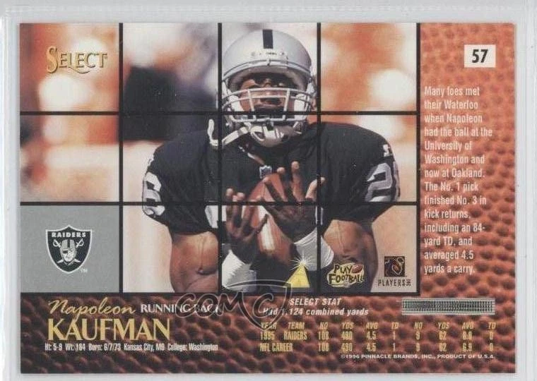 1996 Select Artist's Proof Napoleon Kaufman #57 - Image 2 of 2
