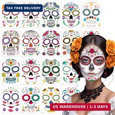 TATUWST 18 Pack Day of the Dead Face Tattoos Sugar Skull Catrina Makeup Kit