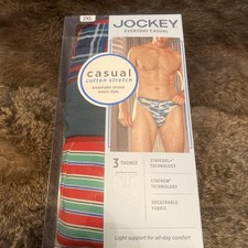 3 Pair Men's Jockey Casual Cotton Stretch Thongs - Size 2XL 44-46" Plaid/Solid