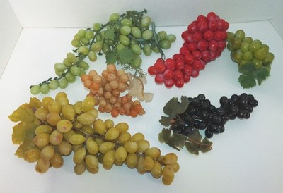 Bunches of Rubber Grapes Purple Green Red Orange Vintage Mid Century Decor Lot 6