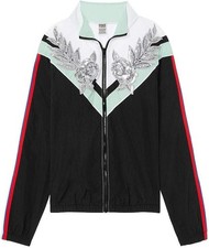 Victoria's Secret Pink Bling Anorak Windbreaker Jacket Full Zip Black Floral NWT