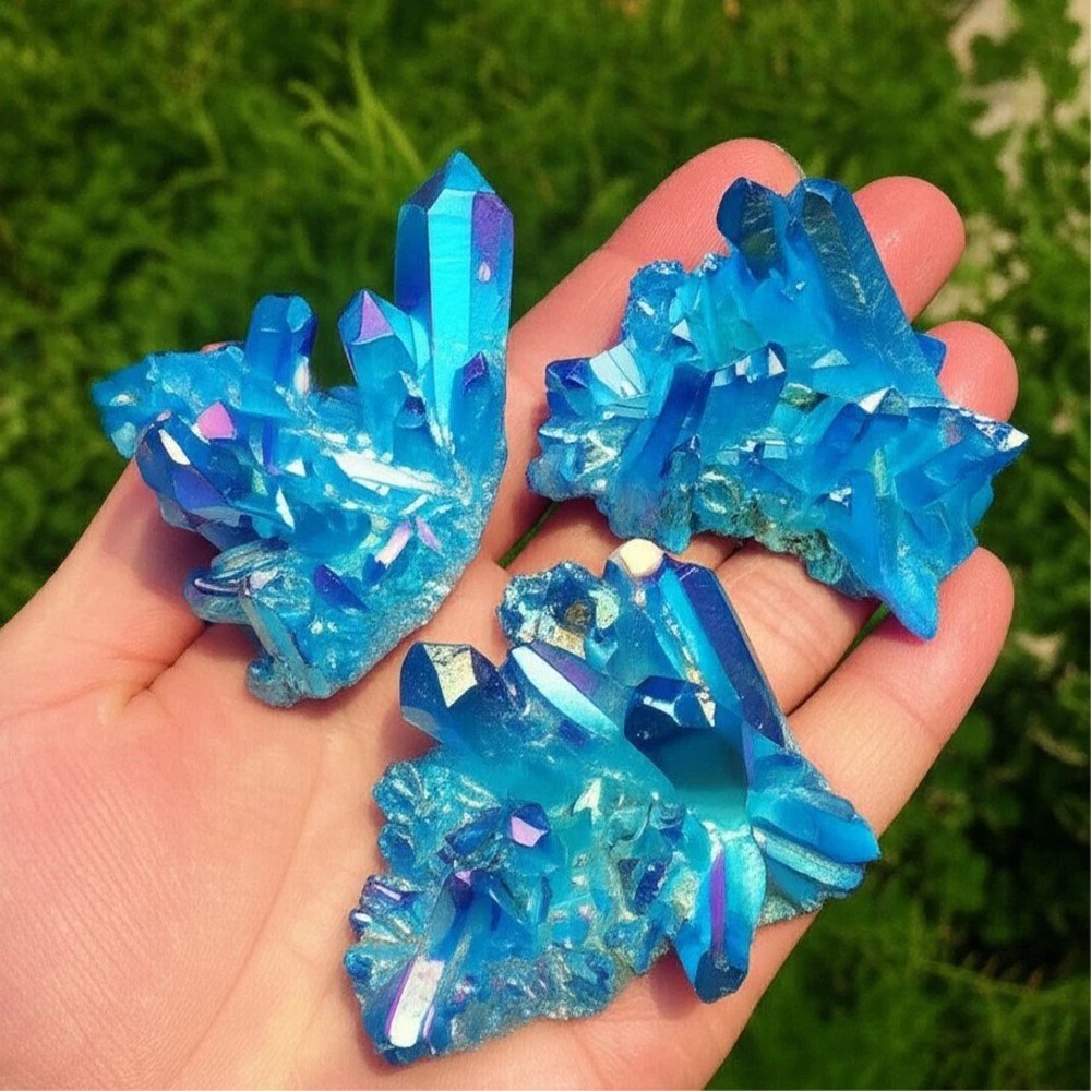 80-100g Titanium Aura Blue Crystal Stone Rainbow Healing Cluster Rock Decor Gift