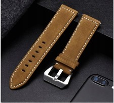 22mm Leder Armband Nubuk Camel Beige Herren Damen Uhr Ersatzband mit Weiß Naht