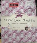 Envogue Queen Sheet Set Halloween Pink Bows & Ghost Print - Brushed for Softness