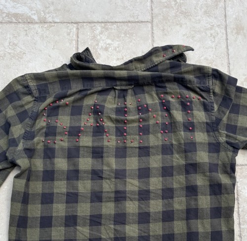 custom made green flannel with red marble studs
