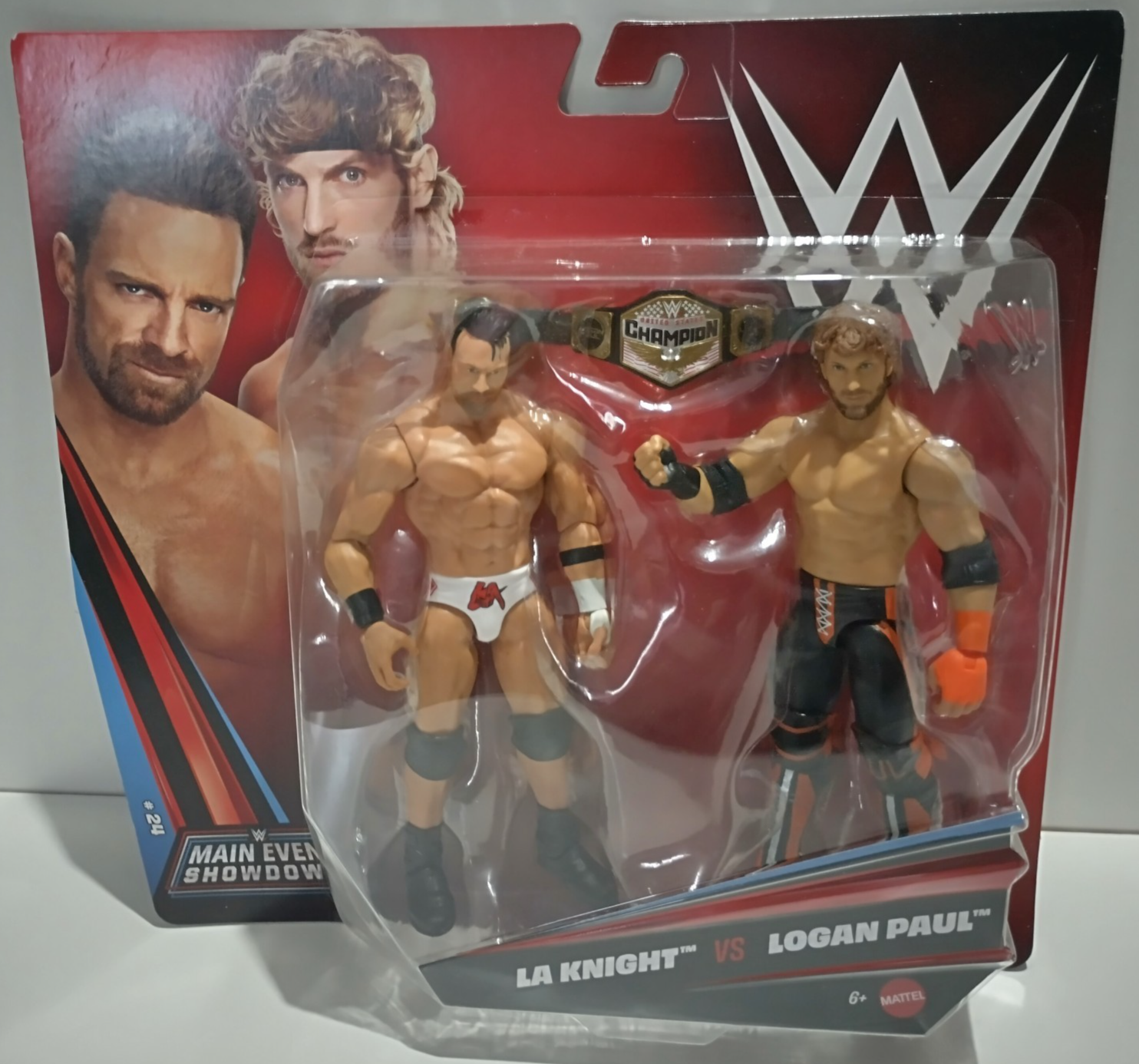 WWE Mattel Main Event Showdown Series 24 LA Knight vs. Logan Paul - Card Wear
