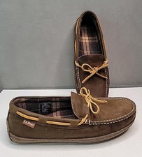 L.L.Bean Men's Handsewn Slippers, Flannel-Lined, Brown Leather, Never Worn