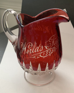 Vtg 1893 Worlds Fair Chicago Ruby Glass Sm Pitcher Mary Wallace—Excellent Cond