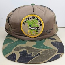 Vintage 1987 Ducks Unlimited Camo Hunting MT USA Trucker Hat Snapback Cap