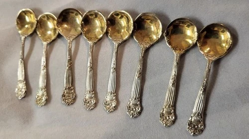 Towle Sterling "Georgian" set of (8) Individual Salt Spoons, Gold Wash Bowls