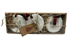 Rae Dunn Set of 3 Christmas Ornaments   JOY, PEACE, LOVE  White 3  Diameter NEW
