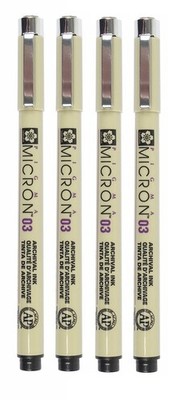 Sakura Pigma Micron 03 Black Pen 0.35mm Line Width 1 count (Pack of 4), 