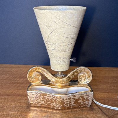 #ad Table Accent Lamp DOES NOT WORK Parts Repair MCM Vintage Ceramic with 24K Gold $38.00