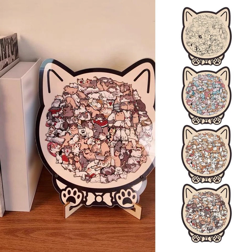 MARKENLOS 135-Piece Morandi-Colored Cat Shaped Wooden Jigsaw Puzzle, Wooden Puzzle A O3L1